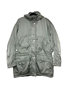 Vintage 90s Eddie Bauer Parka Coat Nylon XL Green Oversize Hooded Cargo Jacket